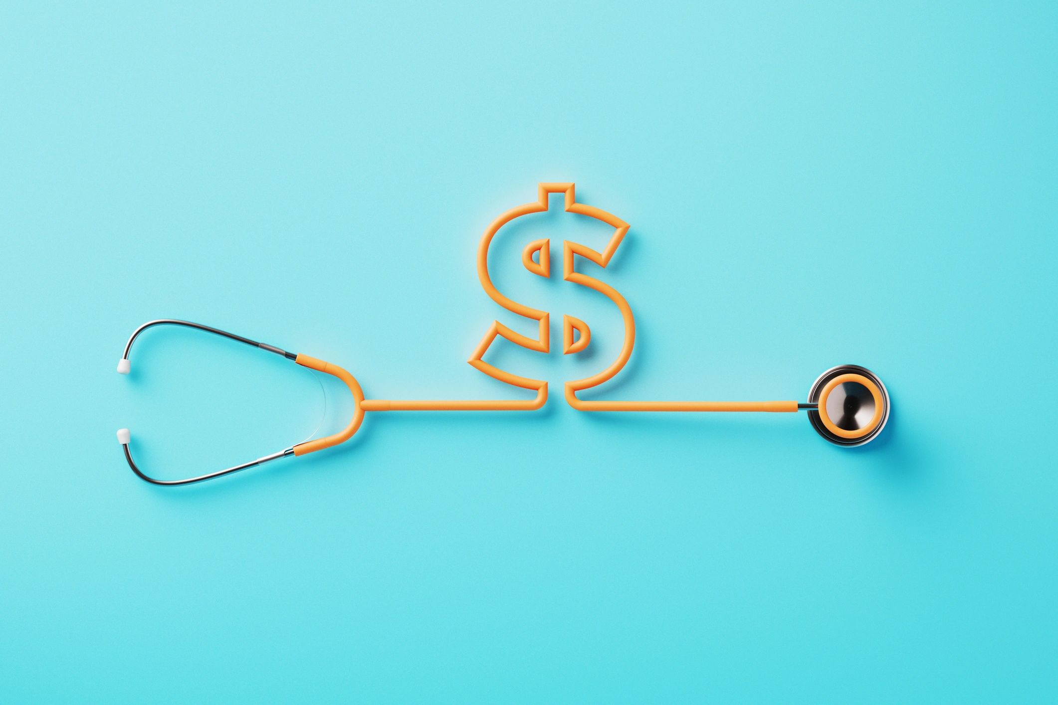 Stethoscope arranged as a dollar sign to represent healthcare reimbursement.